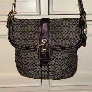 Coach Black & Grey Signature Canvas Small Crossbody Shoulder Bag
